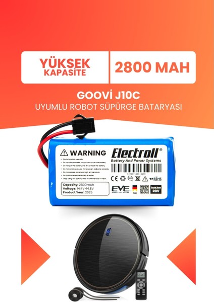 Goovi J10C Uyumlu Batarya (Yüksek Kapasite) 2800MAH Pil Robot Süpürge Bataryası