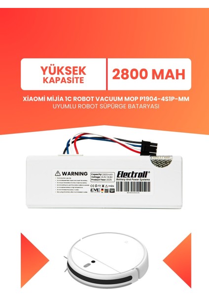 Xiaomi Mijia 1c Robot Vacuum Mop P1904-4S1P-MM Batarya 2800MAH Yüksek Kapasite Robot Süpürge Pili