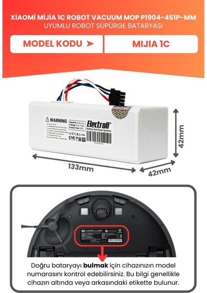 Xiaomi Mijia 1c Robot Vacuum Mop P1904-4S1P-MM Batarya 2800MAH Yüksek Kapasite Robot Süpürge Pili fiyatları