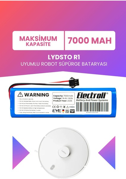 Lydsto R1 Vacuum Uyumlu Batarya (Maksimum Kapasite) 7000MAH Pil Robot Süpürge Bataryası Değişim