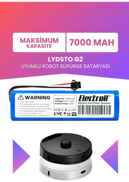 Lydsto G2 Uyumlu Batarya (Maksimum Kapasite) 7000MAH Pil Robot Süpürge Bataryası Değişimi