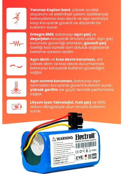 Xiaomi Mop 2 Lite Uyumlu Batarya (Yüksek Kapasite) 2800MAH Pil Robot Süpürge Bataryası BHR5217EU modelleri