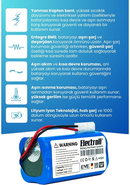 Bissell EV675 2601N Uyumlu Batarya (Orjinal Kapasite) 2600MAH Pil Robot Süpürge Bataryası Değişimi modelleri