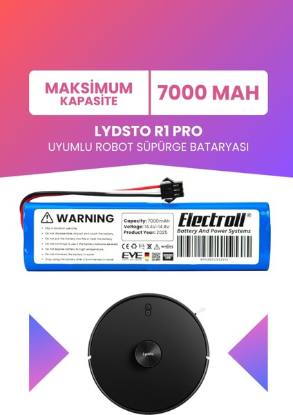 Lydsto R1 Pro Uyumlu Batarya (Maksimum Kapasite) 7000MAH Pil Robot Süpürge Bataryası Değişimi