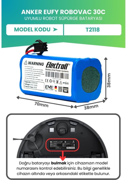Eufy Robovac 30C Uyumlu Batarya (Ultra Yüksek Kapasite) 3200MAH Robot Süpürge Bataryası T2118 fiyatları
