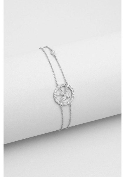 Kırlangıç 18 Ayar Beyaz Altın Kaplama 19 cm Gümüş Bileklik