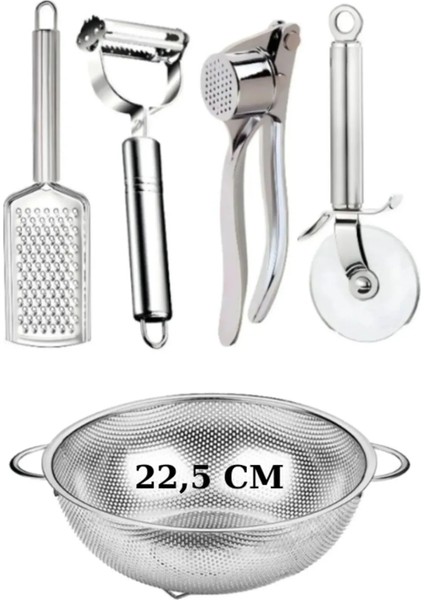 5 Adet Mutfak Gereçleri Seti, 22,5 cm Sügeç,rende,soyacak,sarımsak Ezici,hamur Ruleti
