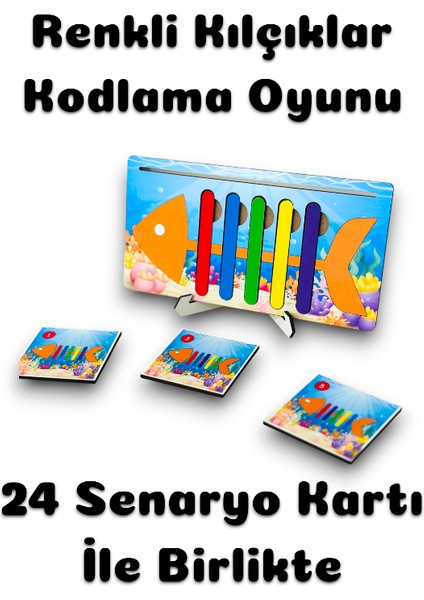 Renkli Balık Kılçıklar Zeka Oyunu, Robotik Kodlama Bul Tak Oyunu, Egitici Oyuncak, Montessori Egitim