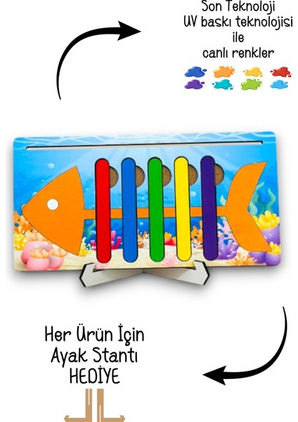 Renkli Balık Kılçıklar Zeka Oyunu, Robotik Kodlama Bul Tak Oyunu, Egitici Oyuncak, Montessori Egitim modelleri