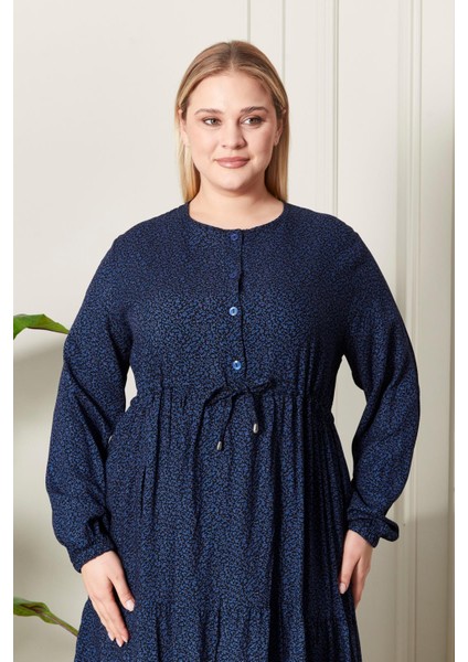 Kadın Büyük Beden Çıtır Kumaş Düğmeli Elbise modelleri