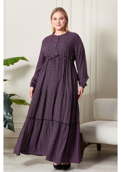 Kadın Büyük Beden Çıtır Kumaş Düğmeli Elbise