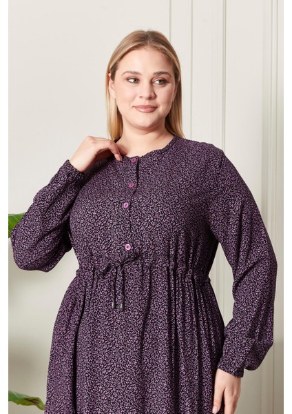 Kadın Büyük Beden Çıtır Kumaş Düğmeli Elbise modelleri