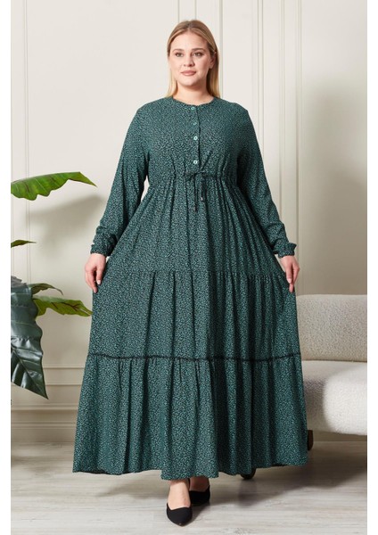 Kadın Büyük Beden Çıtır Kumaş Düğmeli Elbise indirimleri