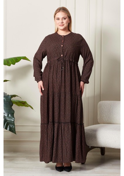 Kadın Büyük Beden Çıtır Kumaş Düğmeli Elbise