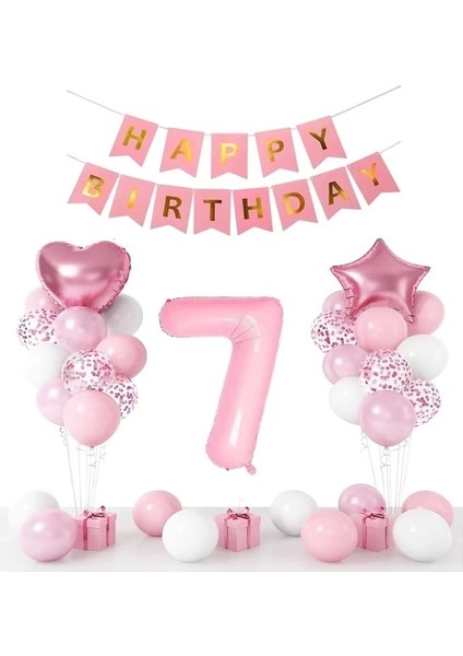 7 Yaş Pembe Doğum Günü Kutlama Seti Parti Eğlence