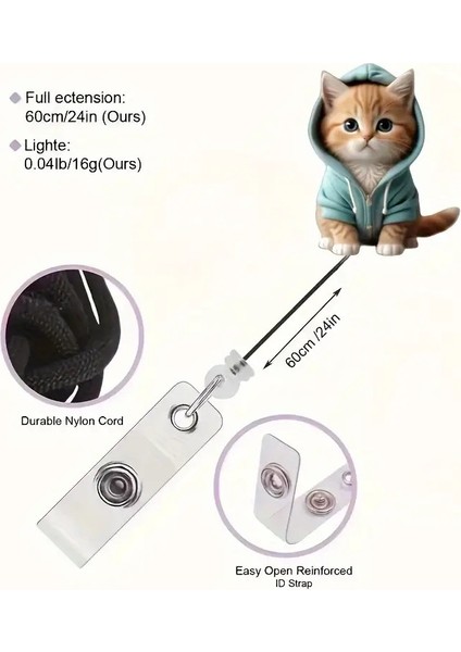 Şapkalı Kedi 360° Dönebilen Plastik Yoyolu Yaka Kart Tutucu modelleri