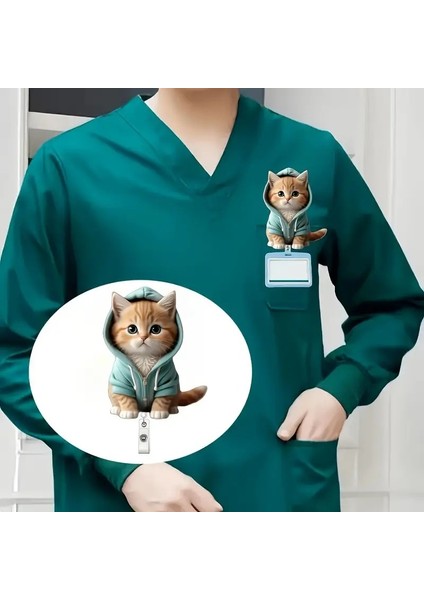 Şapkalı Kedi 360° Dönebilen Plastik Yoyolu Yaka Kart Tutucu fırsatları