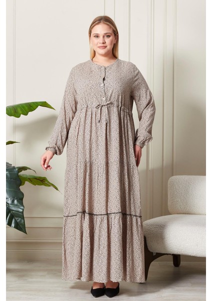 Kadın Büyük Beden Çıtır Kumaş Düğmeli Elbise