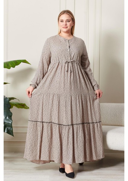 Kadın Büyük Beden Çıtır Kumaş Düğmeli Elbise indirimleri