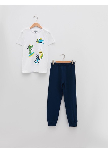 Bisiklet Yaka Baskılı Kısa Kollu Erkek Çocuk Pijama Takımı
