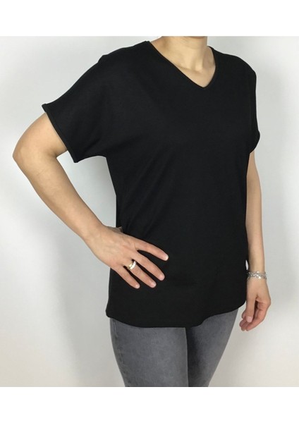 Kısa Kol V Yaka Likralı Düz Penye Bluz fiyatları