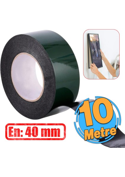 Çift Taraflı Köpük Sünger Bant Eva Montaj Bandı Siyah 40 mm x 10 Metre Etil Vinil Asetat 1 Adet
