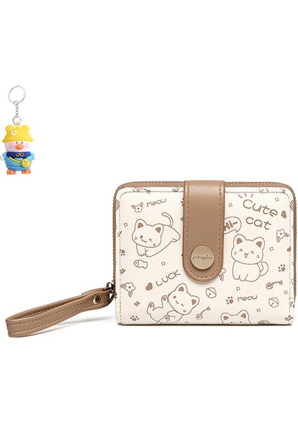 Sevimli Kedi Basit Cüzdan Kadın Kısa Katlanır Öğrenci Cüzdanı Değişim Kartı Tutucu (Yurt Dışından)