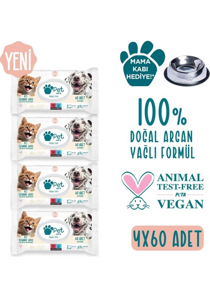 Kediler ve Köpekler İçin Temizleme Mendili 4X60 Adet 100% Doğal Argan Yağlı fiyatları