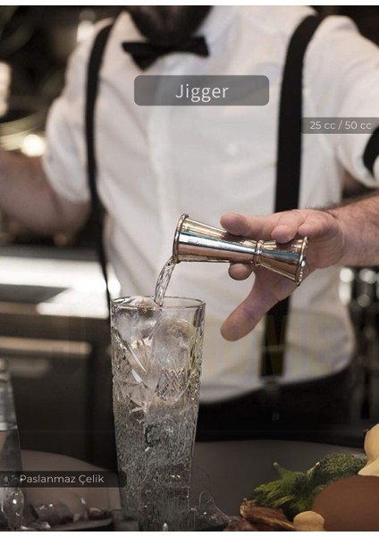 Jigger Çift Taraflı Bar Ölçeği Paslanmaz Kokteyl Ölçeği Barmen Ölçü Kabı Çelik 25/50 cc