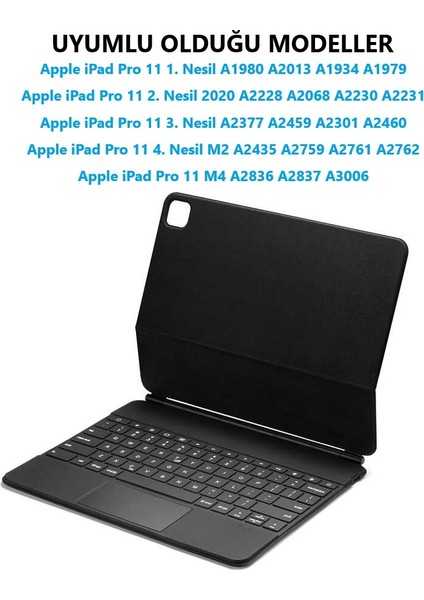 Apple iPad Pro 11inç M4 2024 1/2/3/4.Nesil Klavyeli Kılıf Magic Keyboard Touchpad Aydınlatmalı Klavye