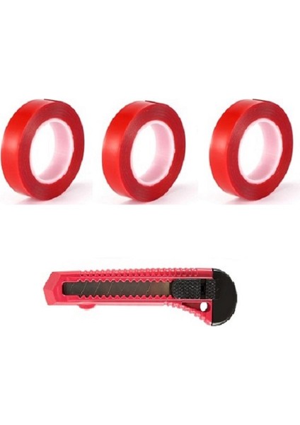 3 Adet Çift Taraflı Vhb Bant Akrilik Silikon Şeffaf Bandı 24 mm x 2 mt + Maket Bıçağı
