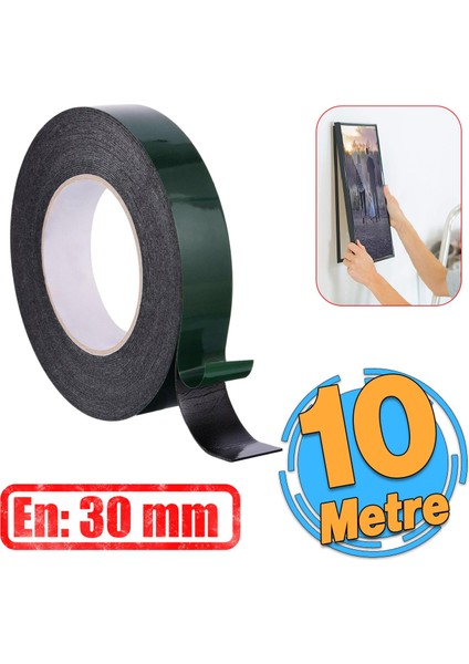 Çift Taraflı Köpük Sünger Bant Eva Montaj Bandı Siyah 30 mm x 10 Metre Etil Vinil Asetat 1 Adet