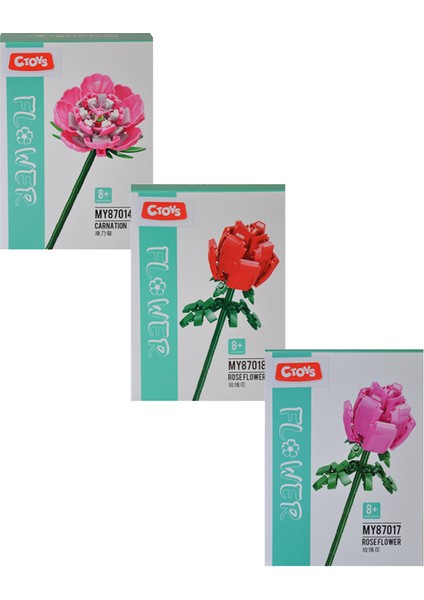 Rose ve Carnation Flower Block 3lü Set