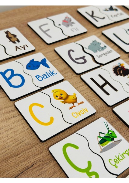 Puzzle Harf Hayvan Eşleme Kartı, Eğitici Oyuncak, Montessori Eğitim Oyuncak, Motor Zeka Oyuncak