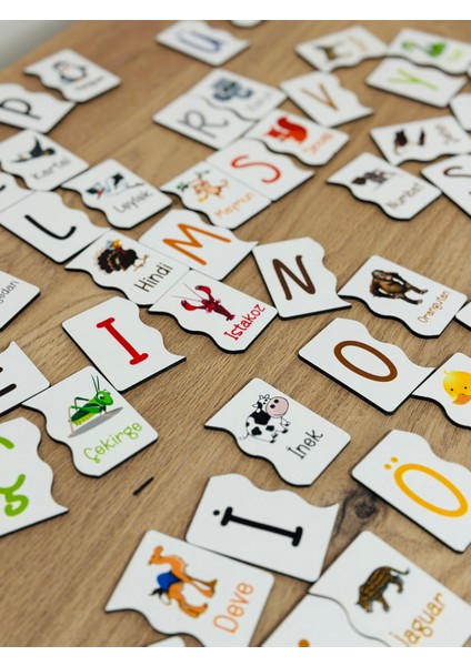 Puzzle Harf Hayvan Eşleme Kartı, Eğitici Oyuncak, Montessori Eğitim Oyuncak, Motor Zeka Oyuncak