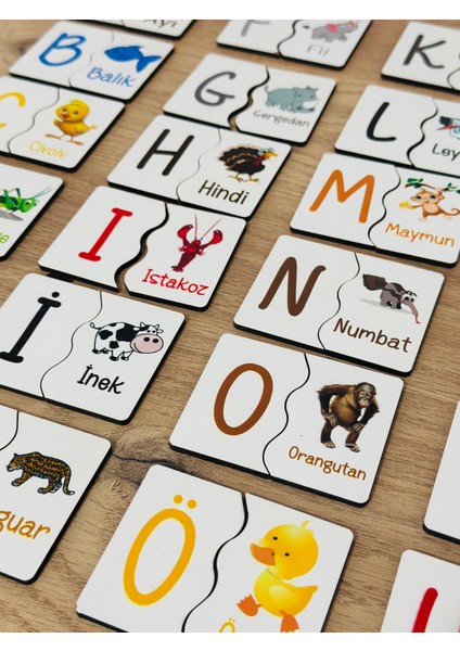 Puzzle Harf Hayvan Eşleme Kartı, Eğitici Oyuncak, Montessori Eğitim Oyuncak, Motor Zeka Oyuncak
