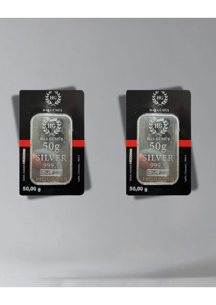 Sertifikalı 2 Adet 50 Gr Külçe Gümüş 999 Ayar