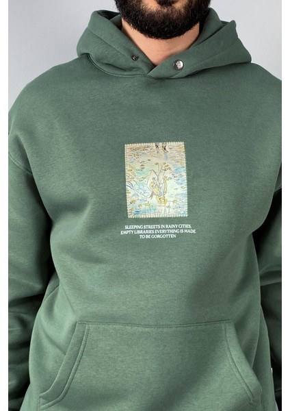 Van Gogh Oversize Cepli Yeşil Kapüşonlu Sweatshirt fırsatları