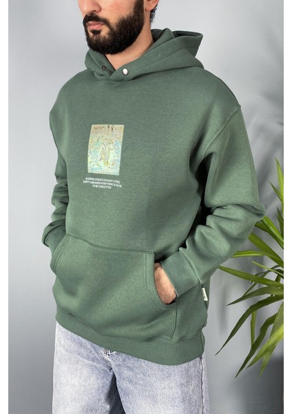 Van Gogh Oversize Cepli Yeşil Kapüşonlu Sweatshirt indirimleri