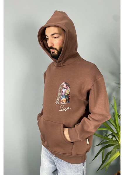 Mona Lisa Baskılı Oversize Cepli Kapüşonlu Sweatshirt indirimleri