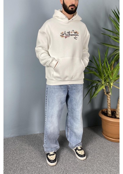 Authentic Baskılı Oversize Cepli Kapüşonlu Sweatshirt fiyatları
