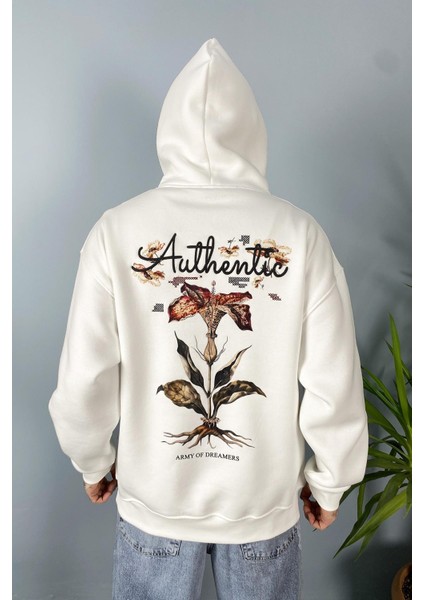 Authentic Baskılı Oversize Cepli Kapüşonlu Sweatshirt modelleri