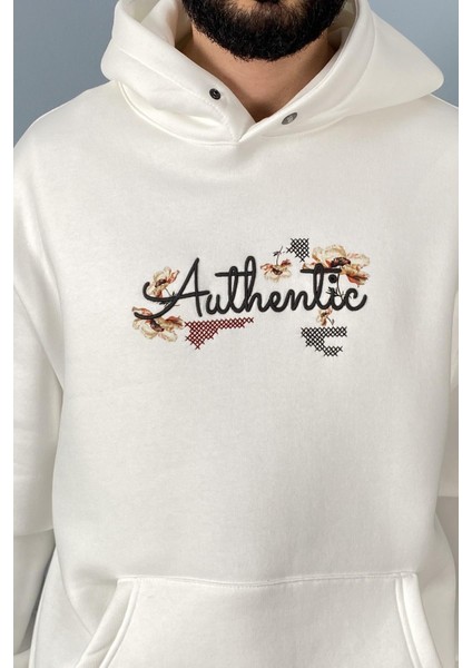 Authentic Baskılı Oversize Cepli Kapüşonlu Sweatshirt indirimleri