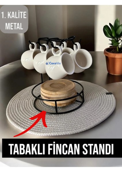 Dekoratif Şık 6'lı Tabaklı Fincan Askısı-Kahve Fincan Askı-Fincan Askılığı-Kupa Askısı-Fincanlık