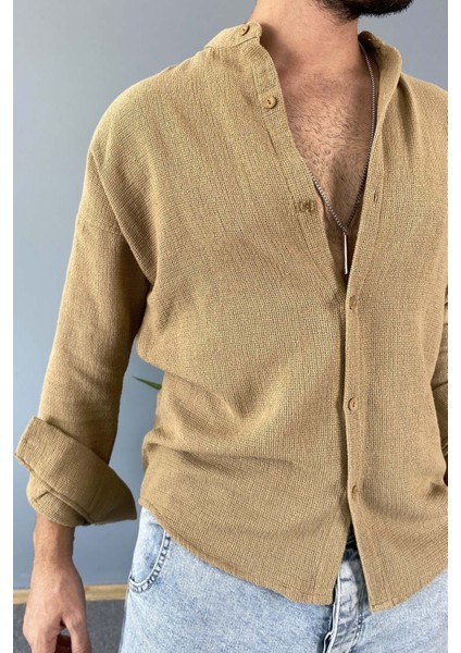 Dar Kesim Hakim Yaka Slim Fit Vizon Renk Gömlek fırsatları