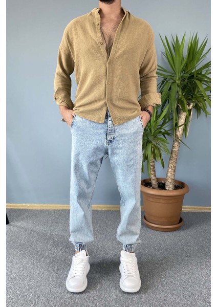 Dar Kesim Hakim Yaka Slim Fit Vizon Renk Gömlek indirimleri