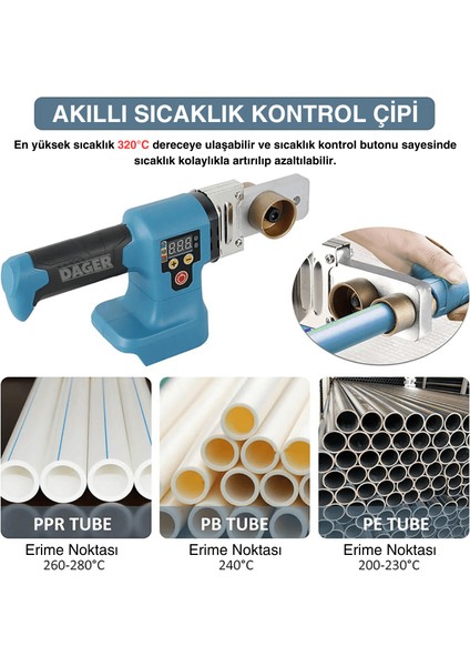 21 V 3 Ah Çift Akülü Su Tesisatı Plastik Pvc Boru Kaynak Makinesi Isı Kademe Ayarlı Çantalı 15 Pilli fiyatları