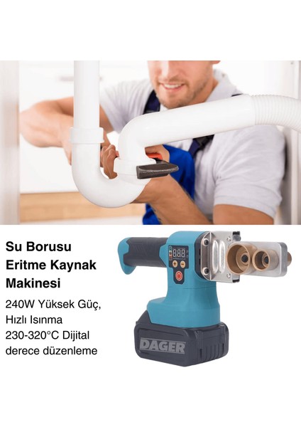 21 V 3 Ah Çift Akülü Su Tesisatı Plastik Pvc Boru Kaynak Makinesi Isı Kademe Ayarlı Çantalı 15 Pilli fırsatları