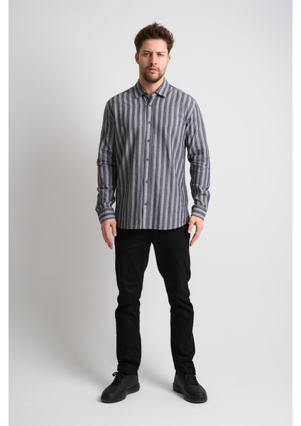 Alexandergardı Çizgili Uzun Kollu Erkek Keten Gömlek (EG-1866) fiyatları