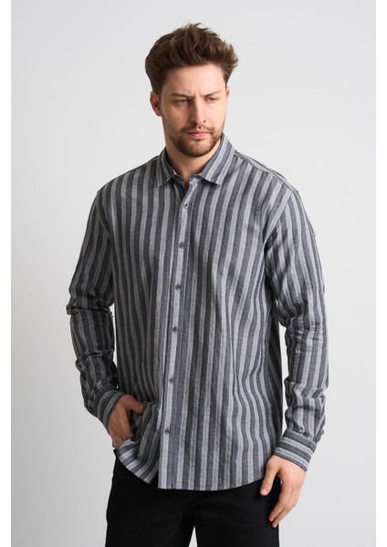 Alexandergardı Çizgili Uzun Kollu Erkek Keten Gömlek (EG-1866) modelleri